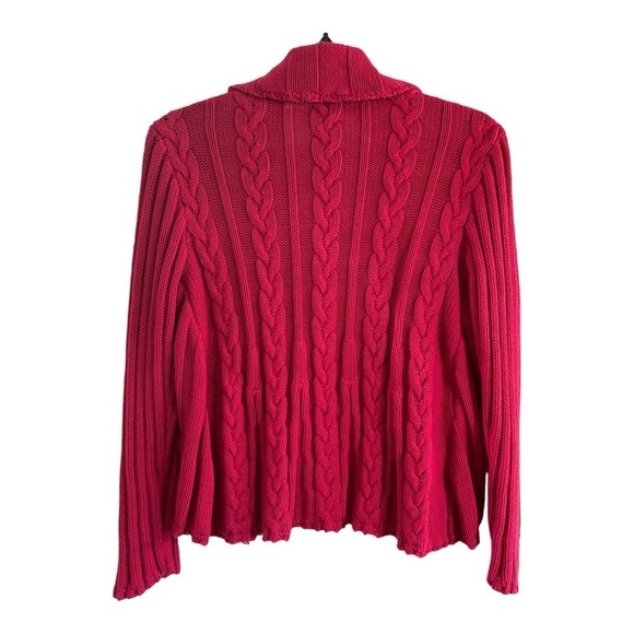 Additions By Chico's  Open Front Cable Knit  Cardigan Sweater Cotton Fuschia, Lg - Picture 2 of 10